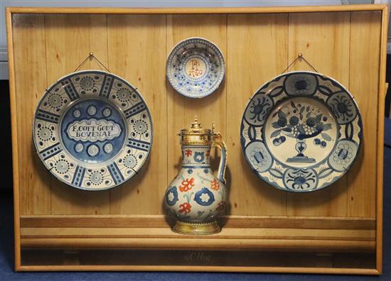 § F. Clifford Harrison (1901-1984) Delftware plates and a jug 21.25 x 30in.